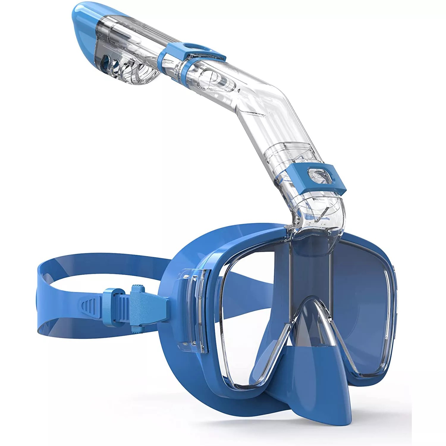 Panorámica 180 ° Máscara de snorkel: gafas de buceo de media cara antifugas y antivaho para snorkel: Azul / L / XL
