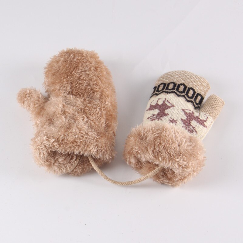 Christmas Toddler Baby Winter Cartoon Deer Velvet Knitted Mittens Gloves Boy Girl Kids Children Outdoor Child Gloves