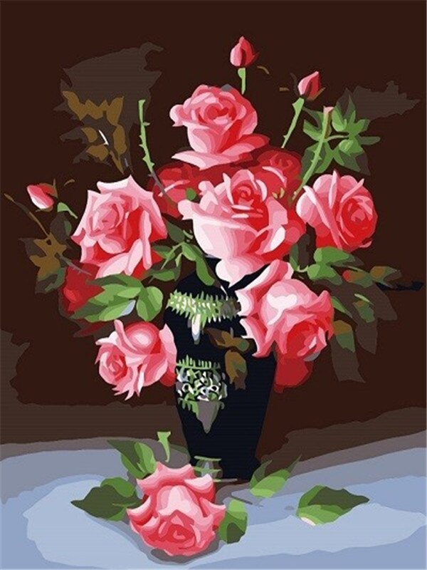 AZQSD 40x50cm Oil Painting By Numbers Flowers Pictures Paint By Number Canvas Vase Kits Painting For Living Room Home Decor: SZGD676
