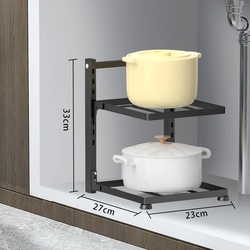 Estante organizador de cocina, soporte ajustable para armario de ollas, soporte para sartén para el hogar multicapa, estantes de almacenamiento para ollas y cuencos,: Gris claro