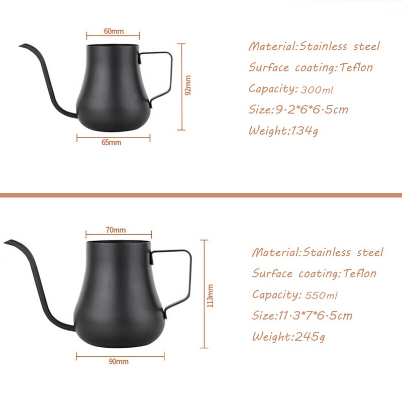 300 550ml Stainless Steel Gooseneck Drip Kettle Non-stick Coating Coffee Pot Swan Neck Drip Coffee Tea Pot Coating