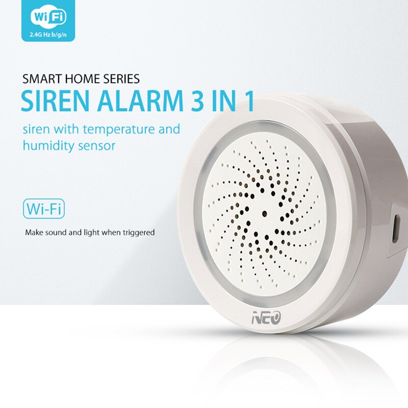 Temperaturfuktighetslarmsensor wifi siren tuya smart life app fungerar med eko alexa google hem ifttt