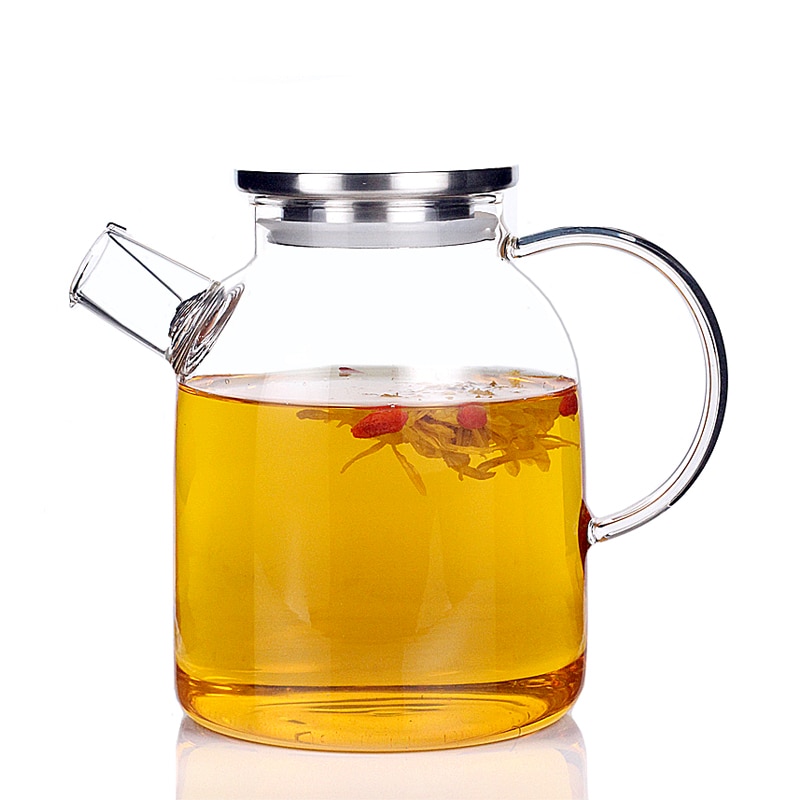 1000ml/1800ml Heatable Glass Kettle Water Jug Heat-Resistant Teapots with Stainless Steel Cover Transparent Juice Container