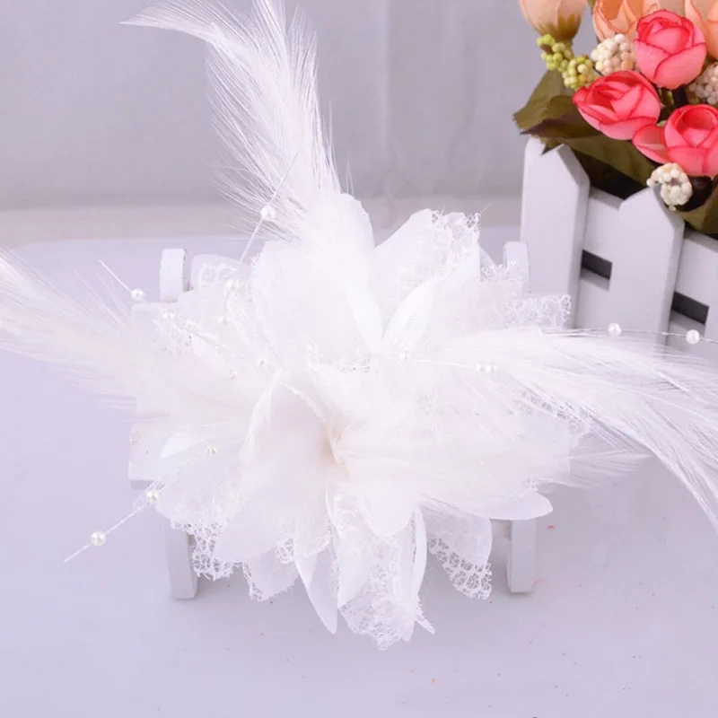 Mode Bloem Veer Bruiloft Haar Tovenaar Kraal Corsage Haarspeldjes Bruids Haarband Broche Pin Bloemen Gasten Noiva Haarspeldjes: YELLOW