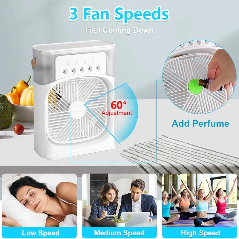 Xiaomi Mijia-ventilador de escritorio portátil 3 en 1, aire acondicionado USB, luz nocturna, ajuste de niebla de agua hidráulica, ventilador silencioso de 3 velocidades para el hogar