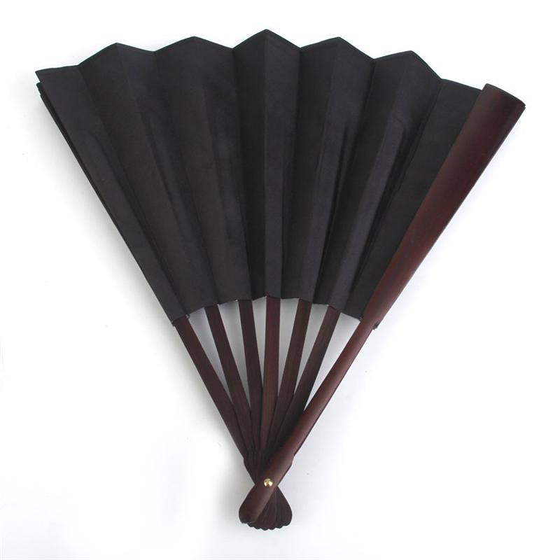 Men Folding Bamboo Blank Hand Fan Wedding Party (Black)
