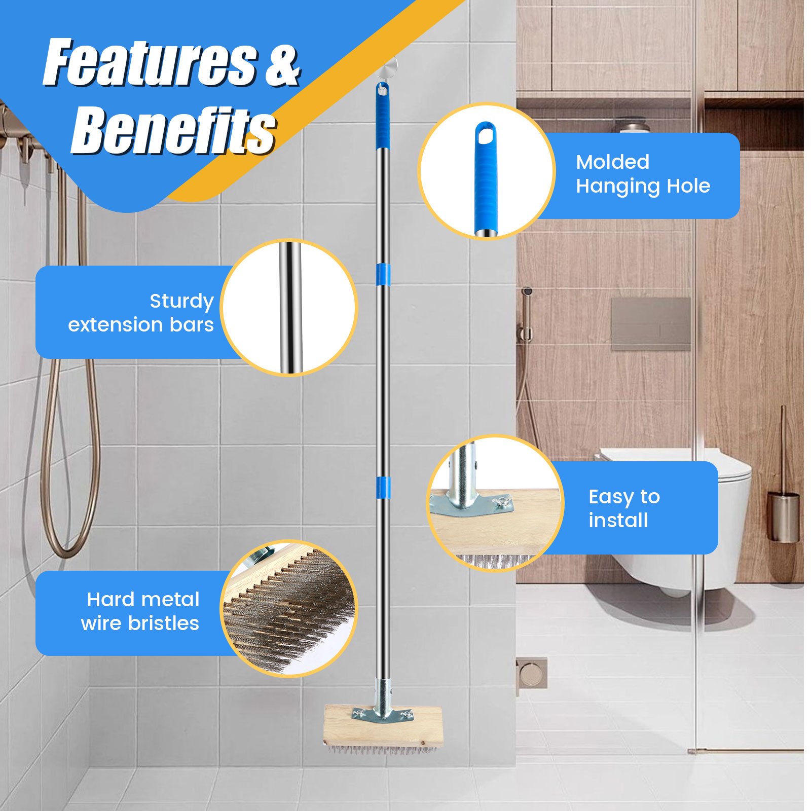 Roestvrij staaldraad vloerborstel Home Clean Scrubber Vlekverwijderaar Reinigingsbezem Garage Patio Vloer Stalen borstel