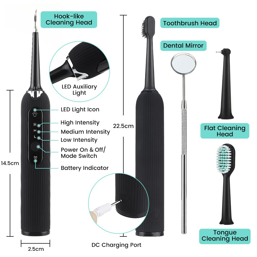 Portable Ultrasonic Tooth Cleaner Sonic Dental Scaler Oral Tartar Calculus Remover White Teeth Cleaning With Toothbrush Head