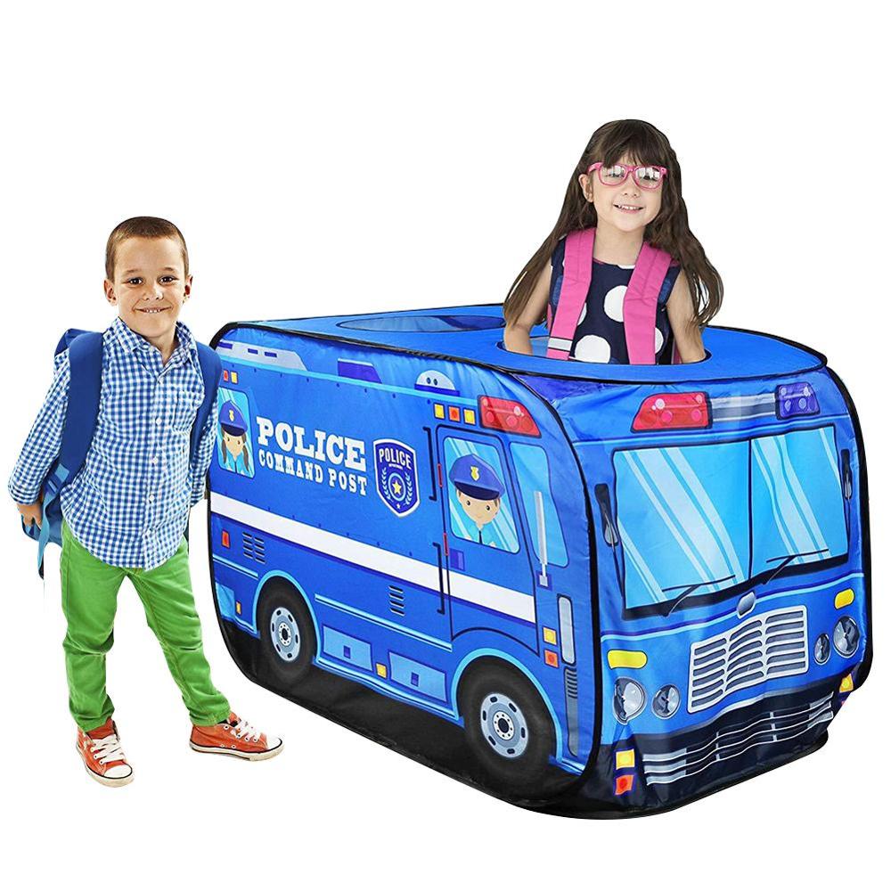 Børn telt børn pop op leg telt legetøj sammenfoldeligt legehus klud brandbil politibil spil husbus