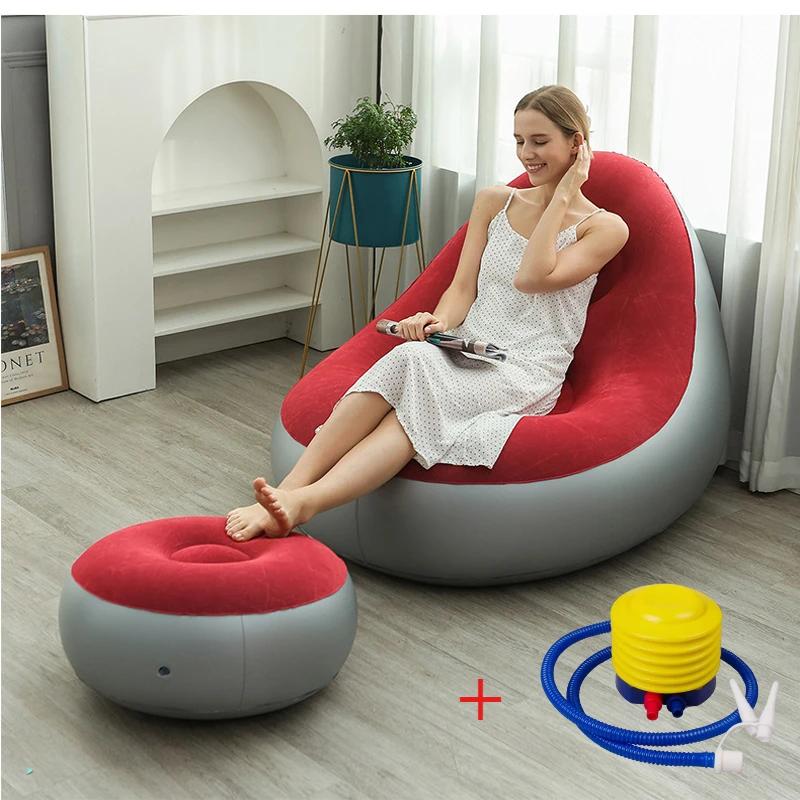 Canapé paresseux gonflable pliable inclinable, canapé-lit d'extérieur avec étriers, combinaison confortable, chaise de canapé en velours floqué: vert militaire