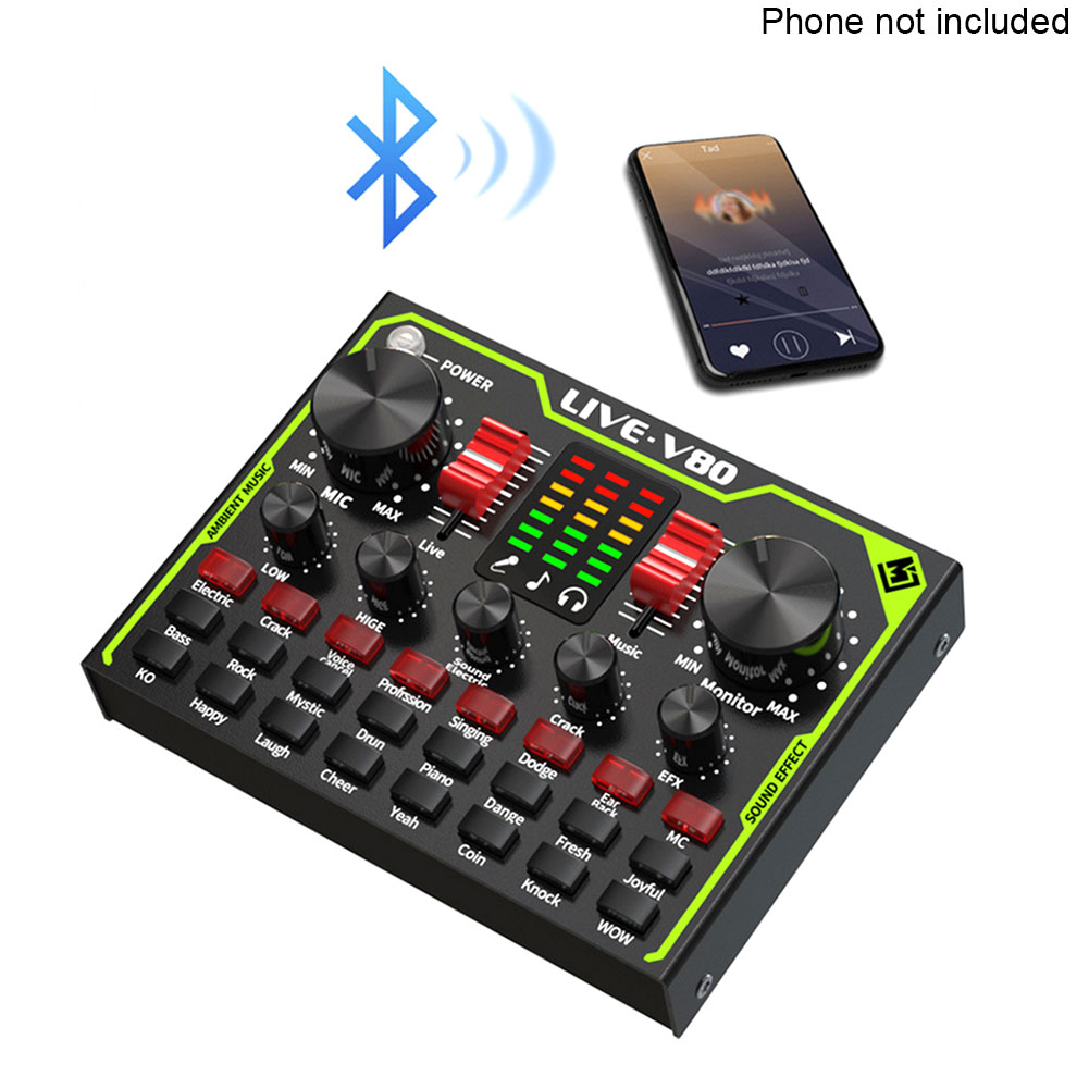 Music Recording Singing Audio Mixer Board Voice Changer Broadcasting Live Sound Card Plug And Play Gaming Multiple Effects
