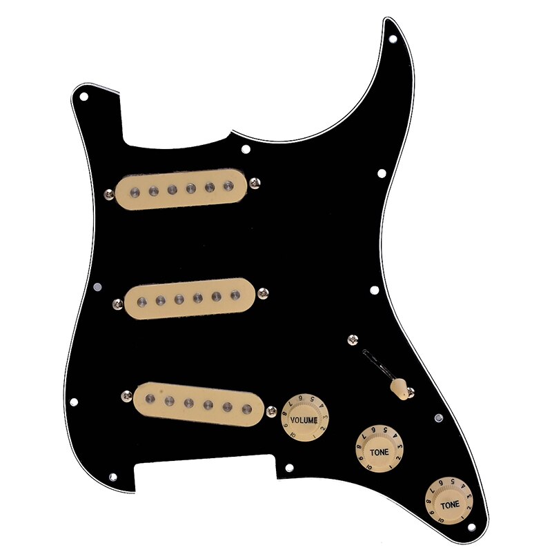 Kmise Electric Guitar Loaded Pickguard Scratch Plate for Fender Strat Parts 3 Ply SSS Black: Black