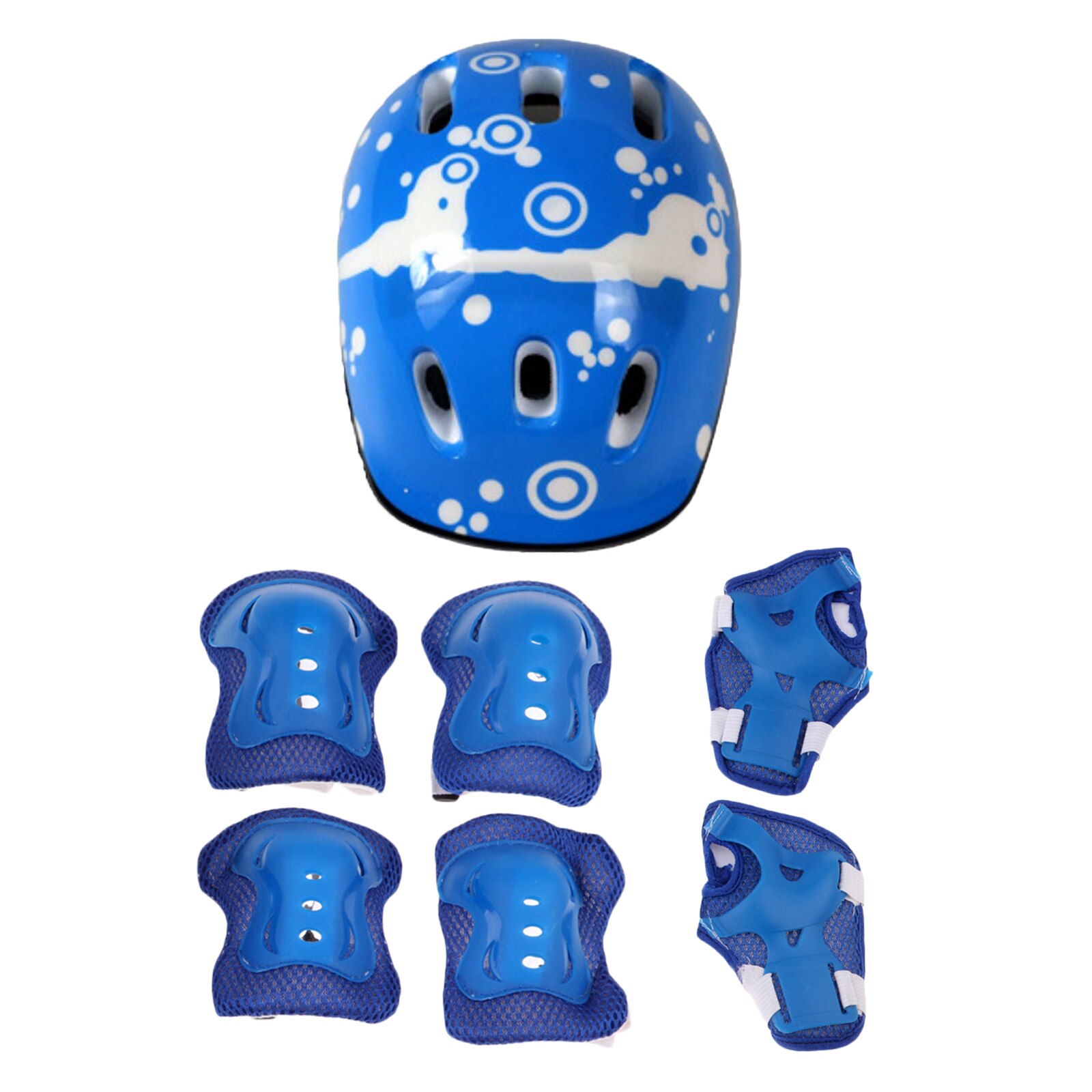 Equipo de protección para niños de 5 a 12 años, casco para muñeca, rodilleras, coderas, juego de protectores para ciclismo, patinaje, equipo deportivo ajustable para exteriores: Azul