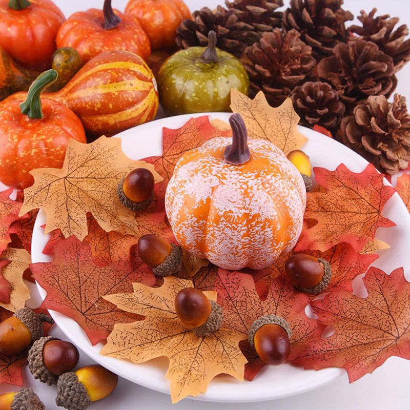 50Pcs Simulatie Pompoen Gouden Herfst Pompoen Set Halloween Pompoen Thanksgiving Decoratie Pompoen Props