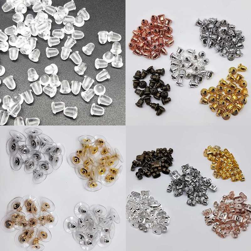 50/100 pièces pas cher résultats de bijoux en métal accessoires perles bouchons d'oreille écrous de poteau clair souple Silicone caoutchouc boucle d'oreille dos bouchon