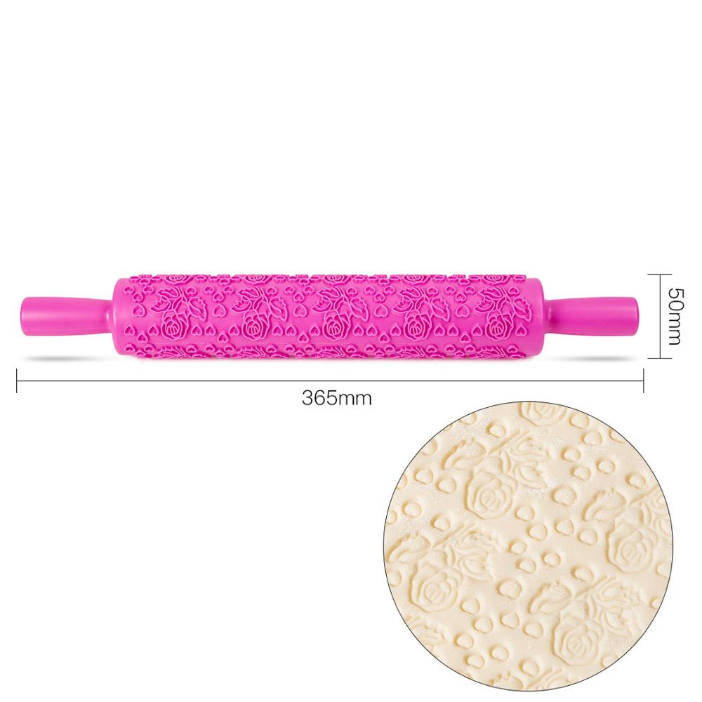 Pastic Non-stick Fondant Rolling Pin Embossing Cake Deeg Roller Decorating Cake Roller Ambachten DIY Bakken Keuken Gereedschap: 11