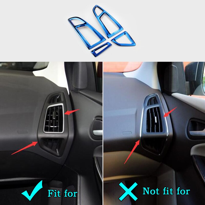 For Ford Focus MK3 stainless steel Interior dashboard air conditioner vent Trim 4PCS LHD LEFT HAND SIDE: Blue