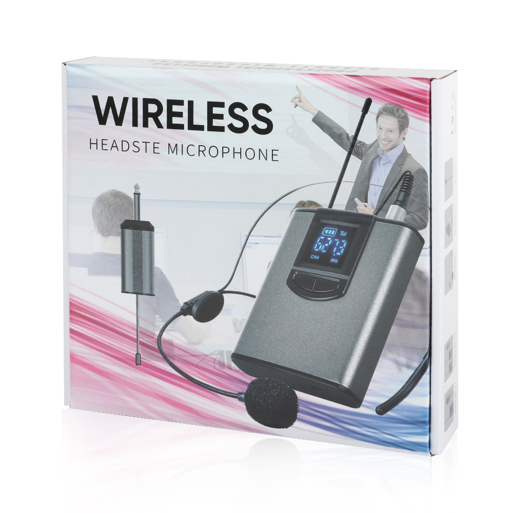 SP UHF Draadloos Systeem met Headset Microfoon/Lavalier Revers Microfoons & Bodypack Zenders en Een Mini Oplaadbare Receiver1/ 4 "output