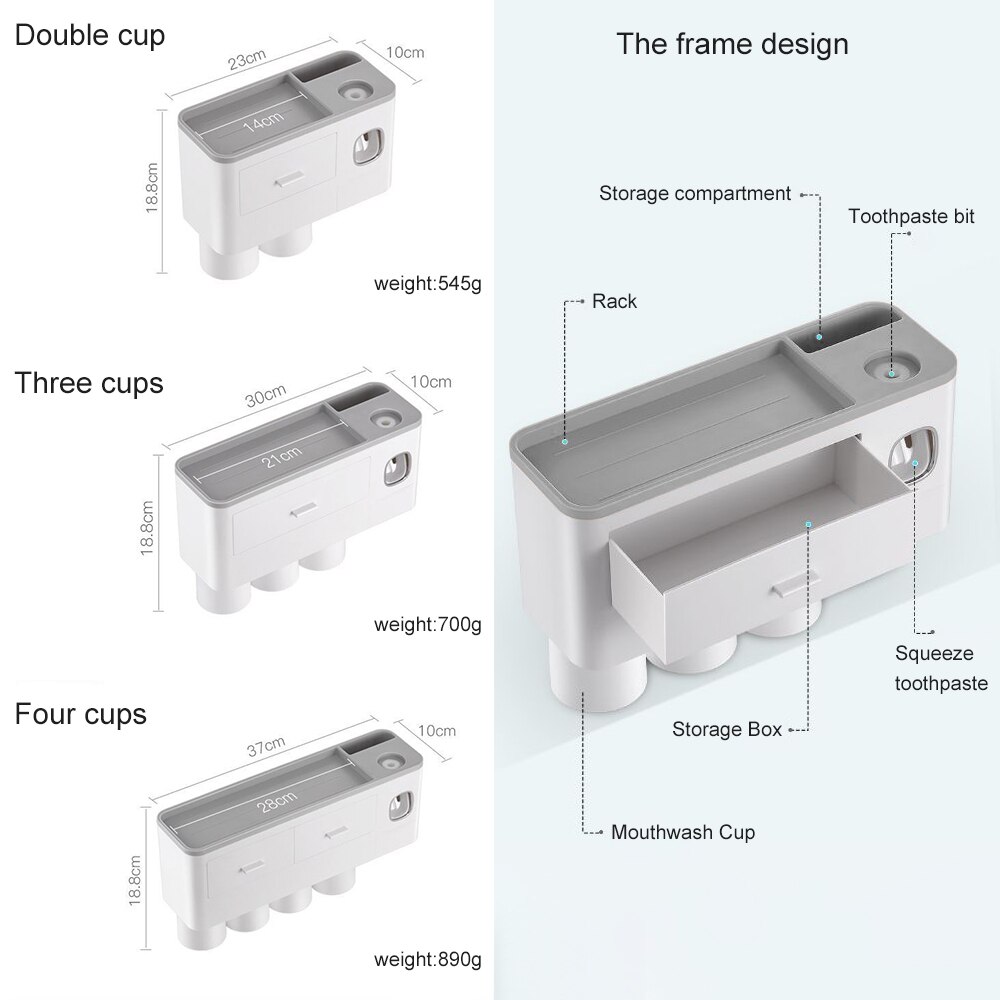 Auto Toothpaste Dispenser Toothbrush Holder Set With 2/3/4 Cups For Bathroom Accessories Home Wall Mount Toothpaste Squeezer
