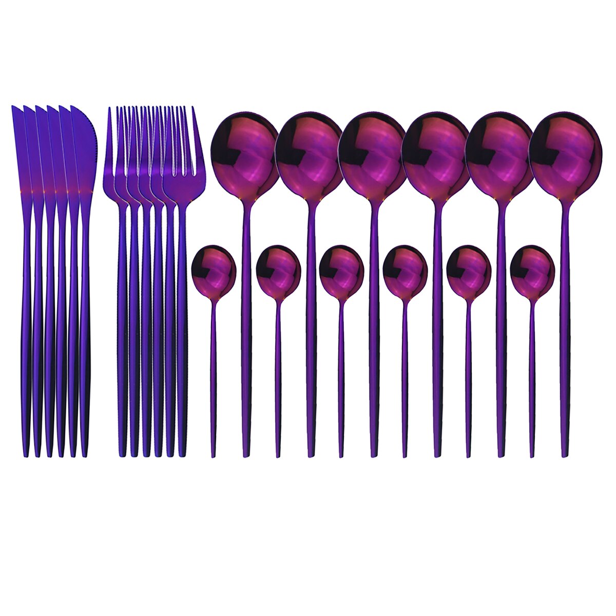 24Pcs Green Silver Cutlery Set Stainless Steel Dinnerware Set Knives Forks Spoon Dinner Tableware Set Kitchen Party Flatware Set: Purple