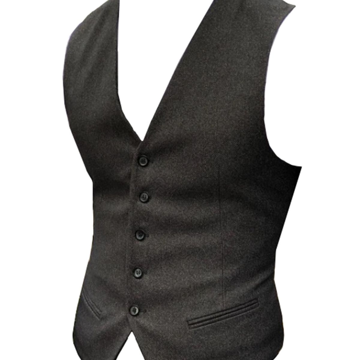 Men's 5 Button Herringbone Tweed Suit Vest Formal Groom's Wear Suit for Wedding Waistcoat: black / XL