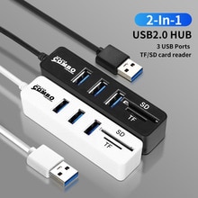 Lector de tarjetas de 3 puertos USB Hub 2 Solt, USB 2,0, tarjeta Micro SD TF, adaptador de ordenador, extensión para disco duro, ratón con cable, divisor de teclado