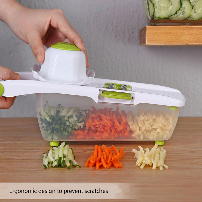Handleiding Groente Cutter Slicer met 8 Rvs Verwisselbare Messen Ui Aardappel Dunschiller Wortel Rasp Dicer