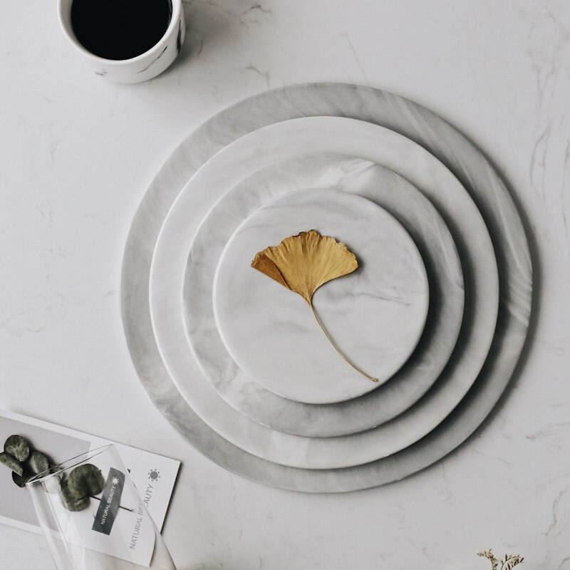 Marble Ceramic Plate Dish Cake Dessert Fruit Sushi Plate Cutting Boards Coaster Mad Pad Decorative Plate Kitchen Tools