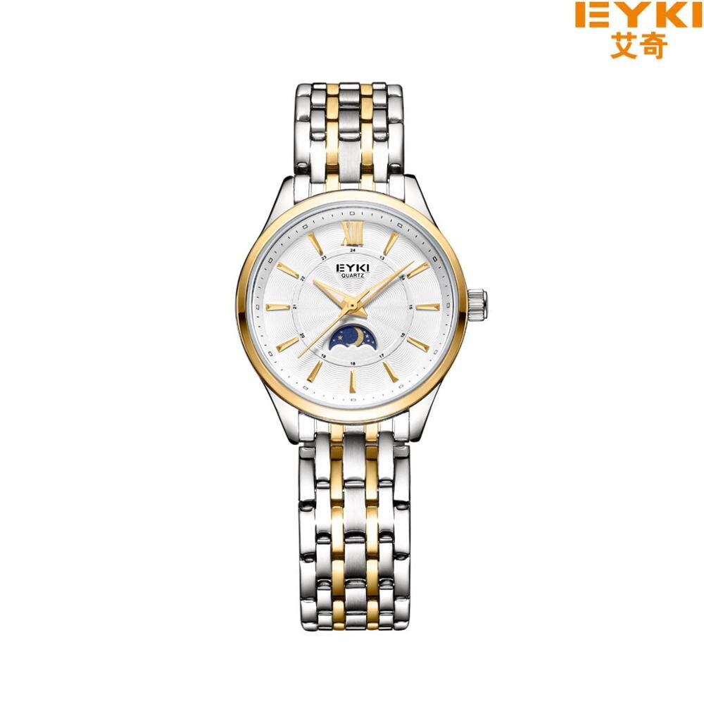 EYKI Top de luxe montre hommes hommes montres en acier inoxydable maille bracelet Quartz montre-bracelet soleil lune et étoiles robe montre: 4820