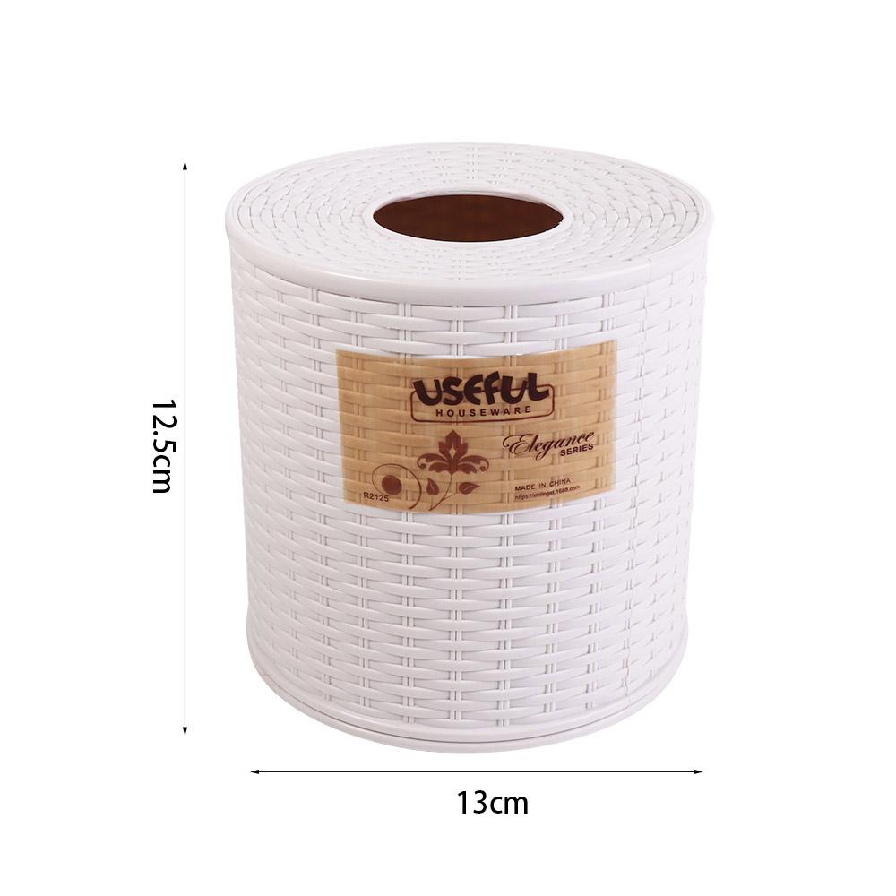 Caja de almacenamiento de pañuelos de mimbre de simulación Beige/marrón oscuro, rollo decorativo a prueba de polvo, estante de papel, contenedor, caja de pañuelos de plástico redonda