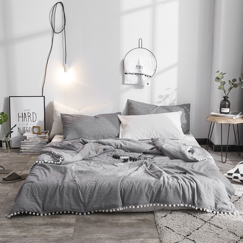 Zachte Worp Deken Met Kleine Bal Decor Gewassen Zachte Warme Cover Airconditioning Quilt Voor Bed