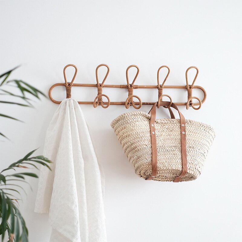 Gancho de rattan mão tecido armazenamento roupas chapéu retro rústico parede pendurado decoração do agregado familiar ferramentas gancho