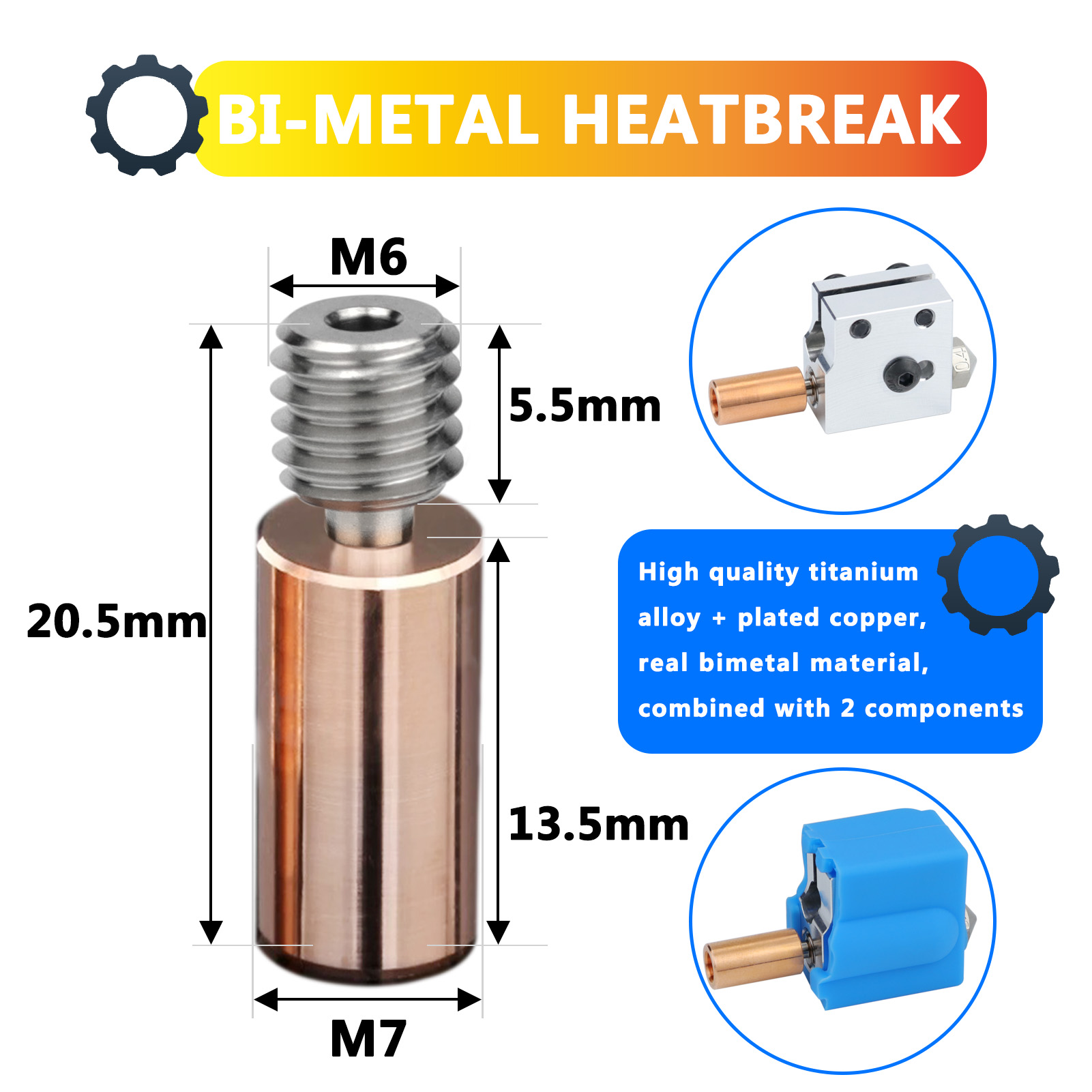 V6 Bimetal Heatbreak Copper Titanium Upgrade Throat For artillery sidewinder X1 X2/Genius ,Genius Pro 3D Printer E3D V6 Throats