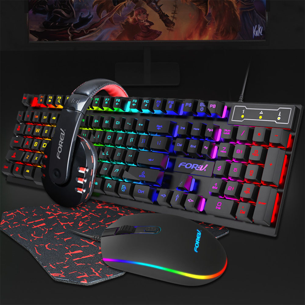 Gaming Keyboard Mouse Headset Set Mechanical Feel Game 104 Keys Keyboards 3200DPI Mice Headphone Combos for PC Gamer