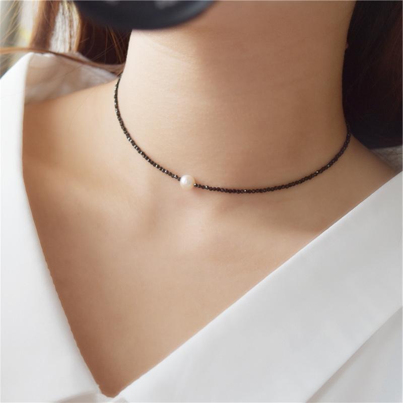 Stijl Imitatie Parel Hanger Choker Vrouwelijke Zwarte Kristal Kralen Ketting Voor Vrouwen Sieraden Meisjes