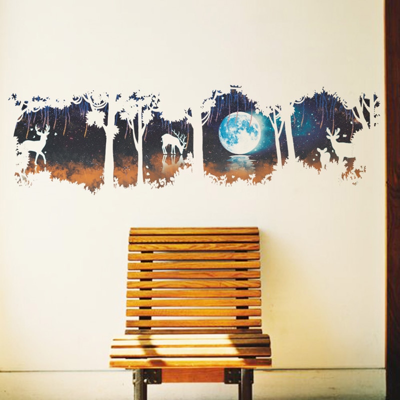 3D Droom Bos Herten Muurstickers art Decals voor kinderkamer woonkamer achtergrond Glas decoratie Muurschildering Behang Home Decor