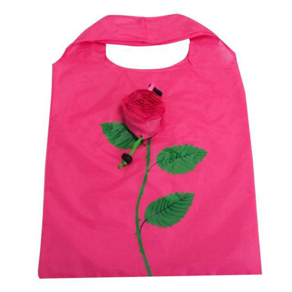 Blomst genanvendelige øko tasker indkøbstaske multi-farve rose foldbar shopping rejser kvinder uden lynlås nylon casual 80 * 38: Rosenrød