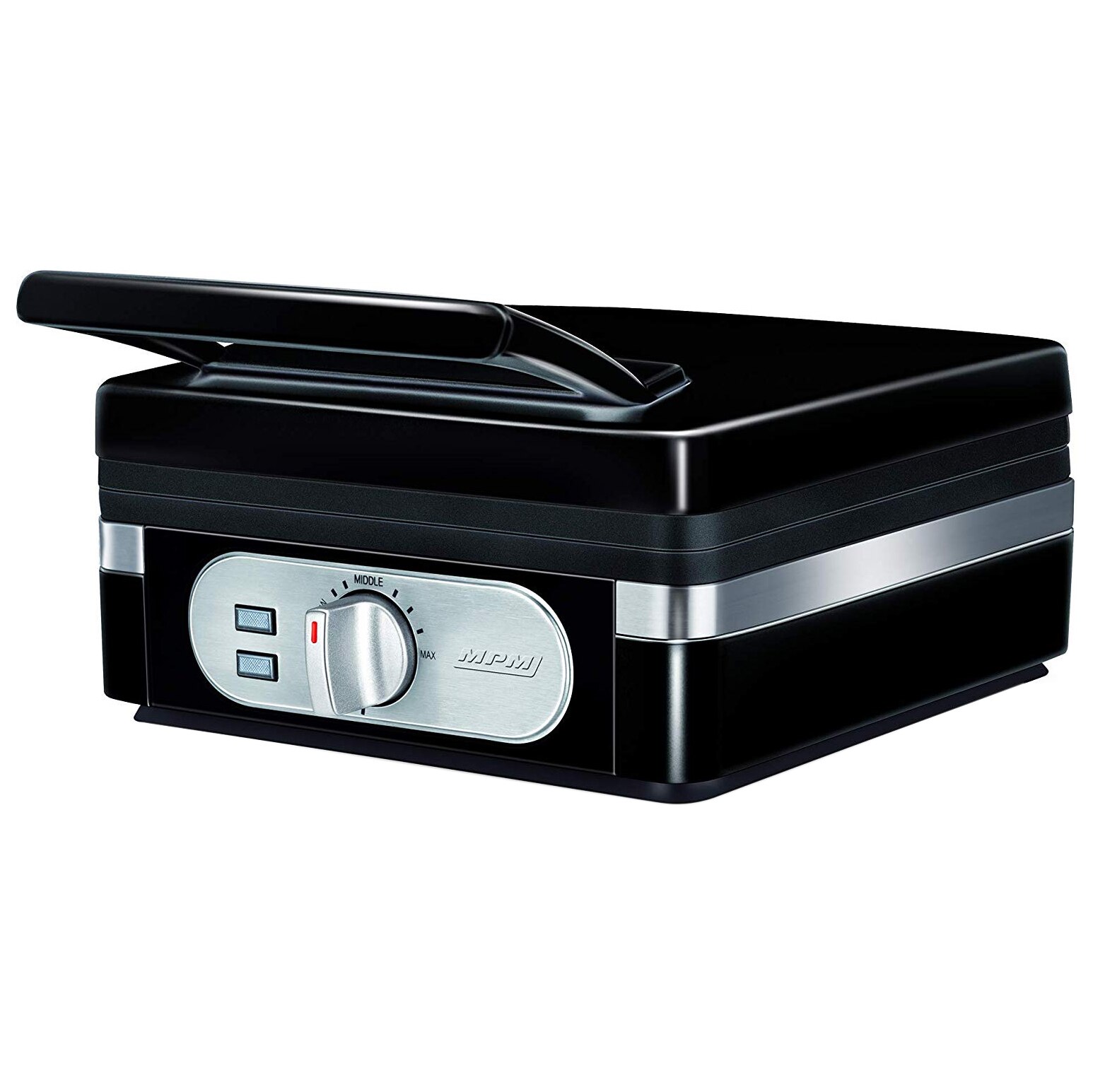 MPM MGO-24 gaufrier électrique, 2 épaisses, antiadhésif, régulateur de température, en acier inoxydable. 1400W Noir