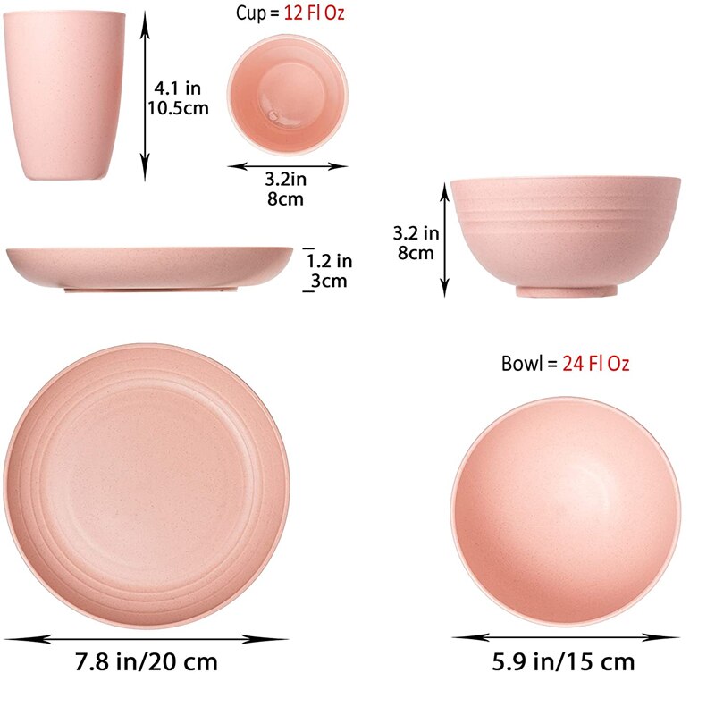 12pcs Wheat Straw Dinnerware Sets Bowl+Plate+Cup Tableware BPA Free Kids Dishes Baby Eating Dinnerware Set Unbreakable Bowls
