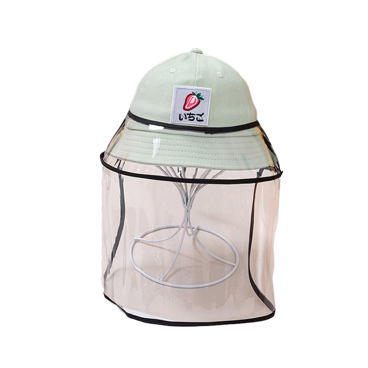 Kids Anti Saliva Anti Droplet Dust-proof Cute Causal Cartoon Outdoor Safety Protective Fisherman Cap Removable Shield: Green fruit
