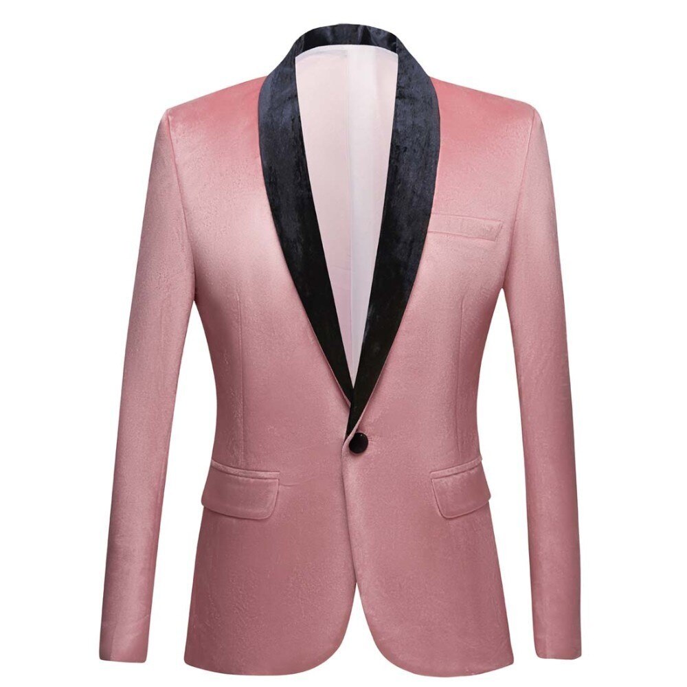 PYJTRL hombres chal solapa melocotón Rosa terciopelo Delgado ajuste Blazers boda novio Prom vestido Tuxdudo abrigo Hombre de talla grande traje chaqueta: US size L 42R