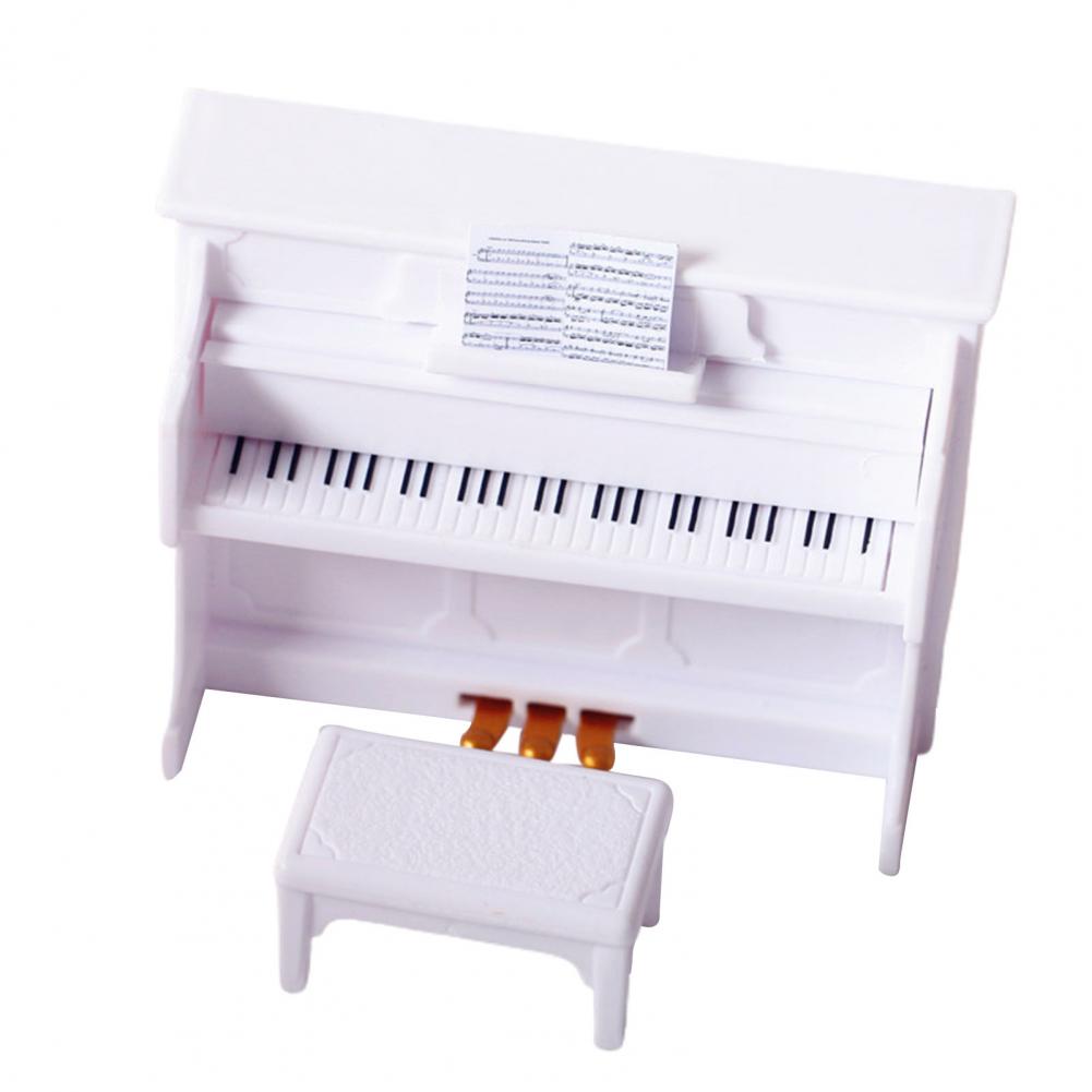 3Pcs/Set Mini Grand Piano Simulation Toy Miniature Piano with Stool DIY Handmade Dollhouse Model for Home: White