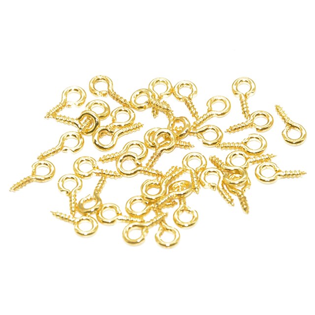 200pcs Small Tiny Mini Eye Pins Eyepins Hooks Eyelets Screw Threaded 9 Colors Clasps Hook For DIY Jewelry Making Findings: 6.5x13mm / Gold