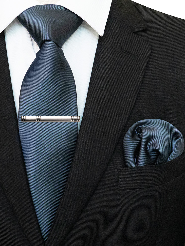 EASTEPIC Cravatte classiche in twill grigio da uomo da 8 cm in abiti da lavoro Set di cravatte con clip Fazzoletto Accessorio da uomo Festa di nozze: Cielo Blu