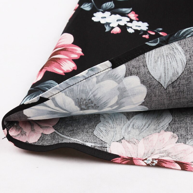 Tonval flosset firkantet hals blomsterprint sort kjole kvinder 50s retro tøj glamourøse rockabilly plisserede kjoler