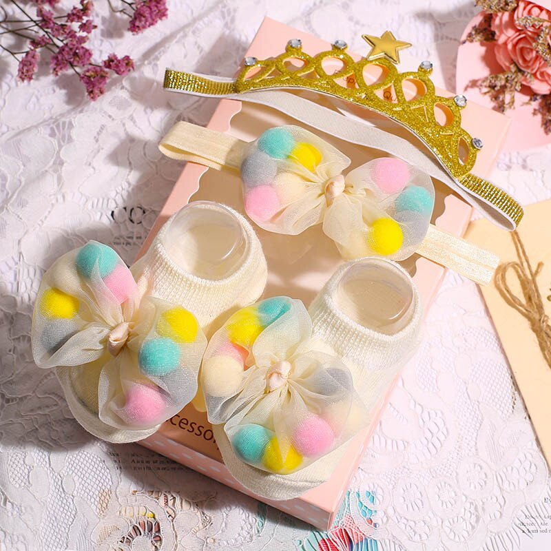 3 unids/set calcetines de bebé diademas de bebé chica pelo accesorios arco de encaje diadema de corona para bebés bebé ducha recién nacido: Style 1 G08 no box