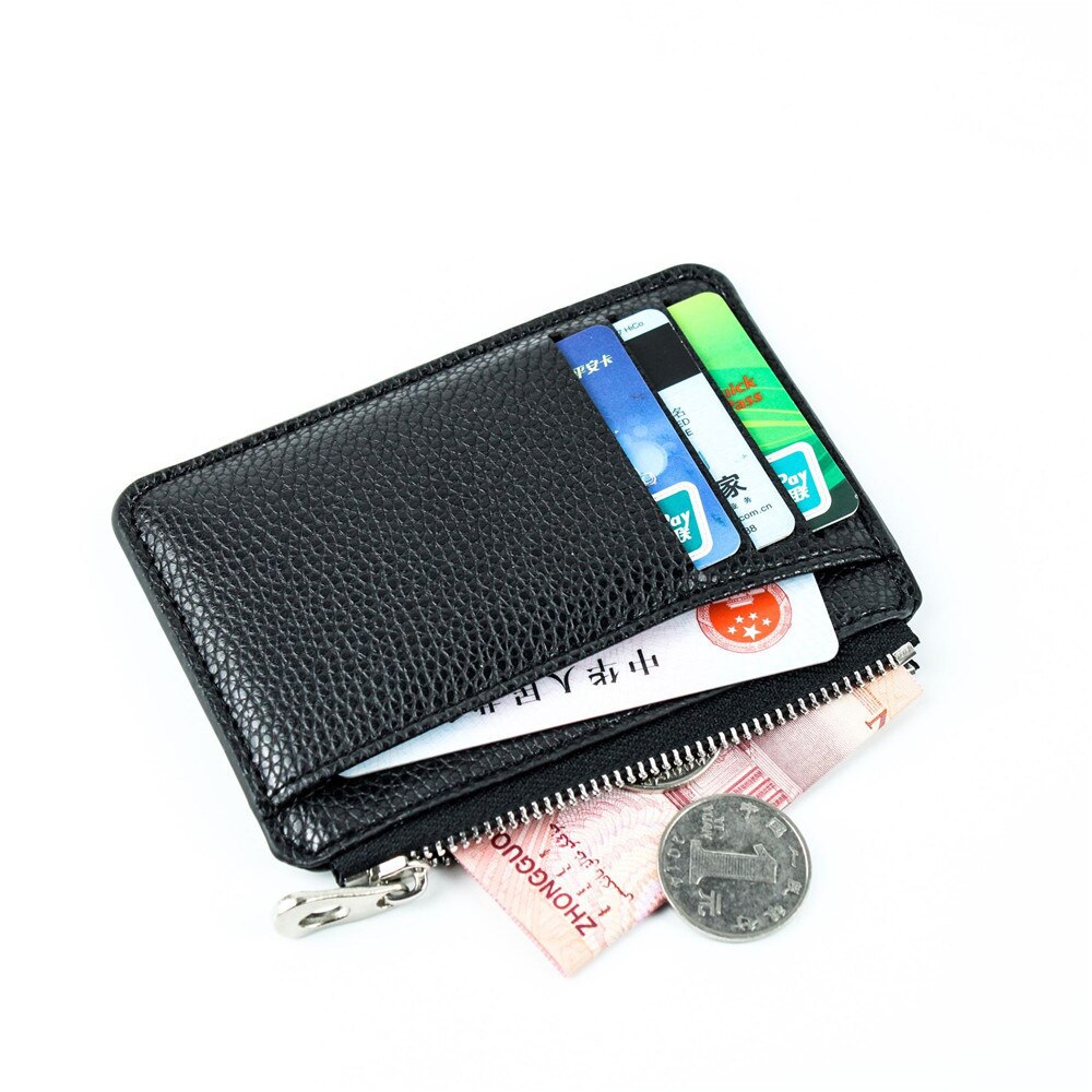 1pcs Slim Women Card Holder Pu Leather Unisex Zipper Business Card Case Men Credit Mini Cards Holder Wallet