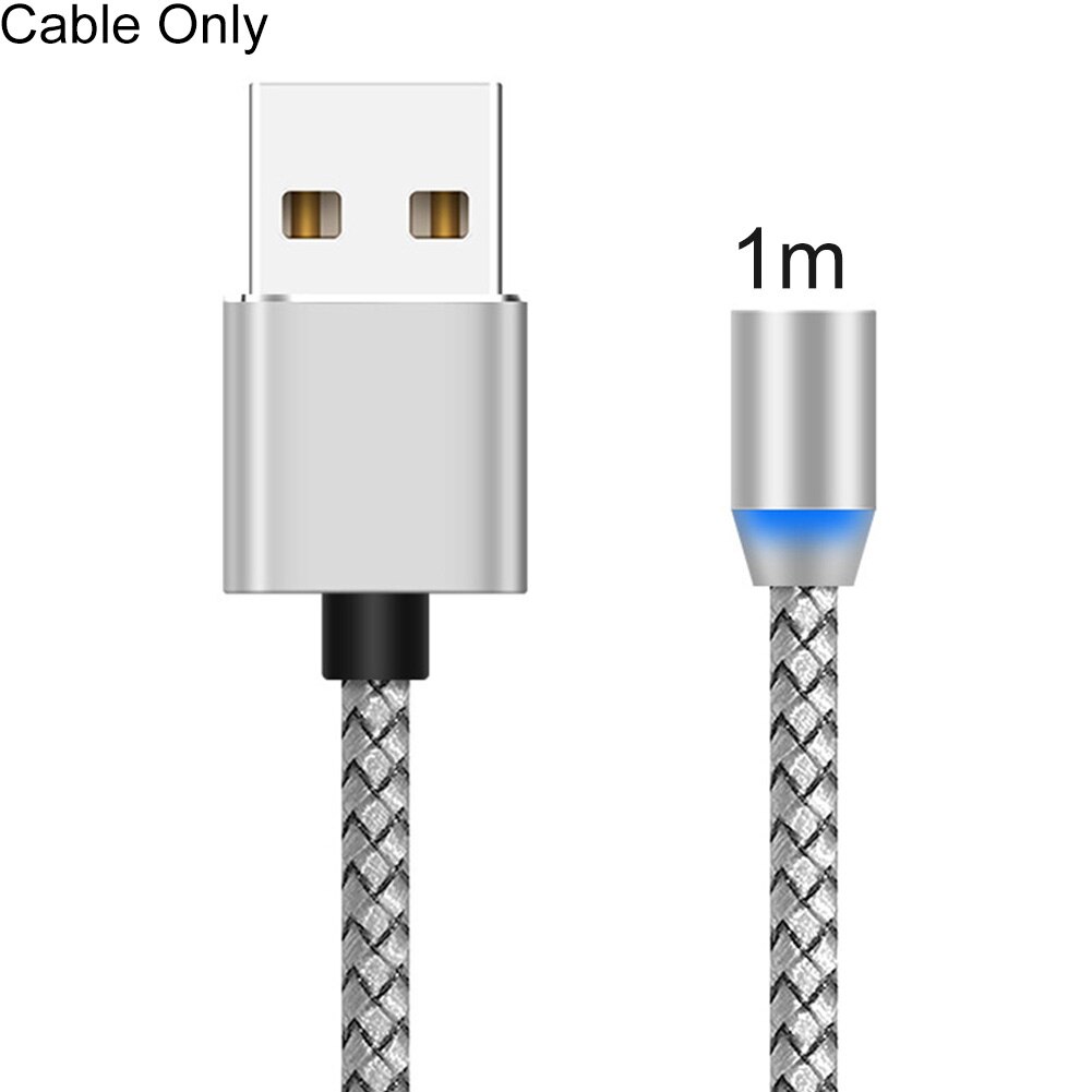 1/2M 3.1A Micro Usb Type-C Magnetische Snelle Opladen Data Kabel Voor Android Iphone Micro Usb type-C Voor Iphone Accessoires: 1m Silver Cable Only