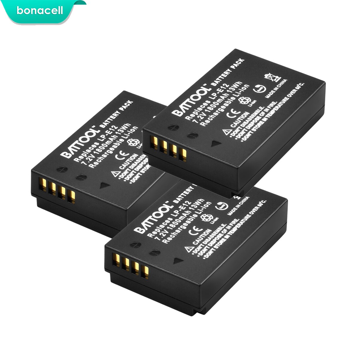 Bonacell-batería para cámara Canon EOS M10 Kiss X7 Rebel SL1 EOS 100D, 1800mAh, LP-E12 LPE12 LP E12, DSLR, L50: 3 Pack Battery