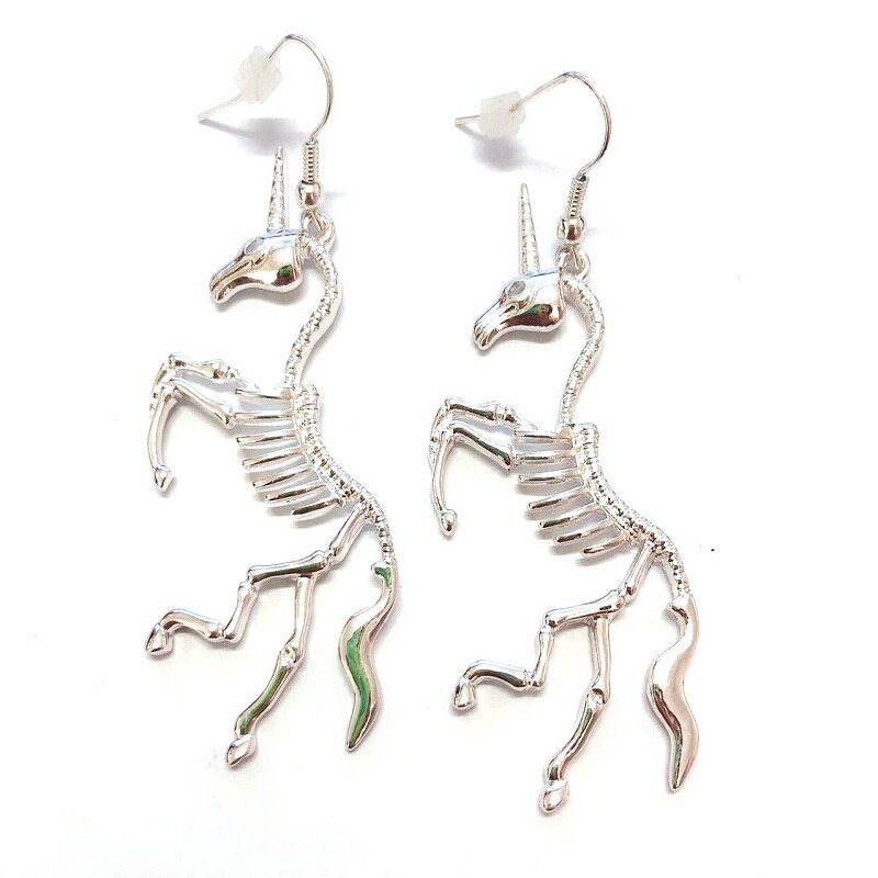 2 Pair Women Exaggerated Unicorn Skeleton Earrings Original Trendy Unicorn Animal Bone Dangle Earrings: Default Title